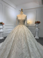 Z001-Off White Luxury Beading Wedding Dress With Removable Frill