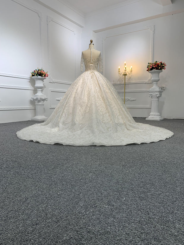 Z001-Off White Luxury Beading Wedding Dress With Removable Frill