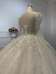 Z012-The Luxury Beading Sweetheart Neckline Long Sleeve Ball Gown