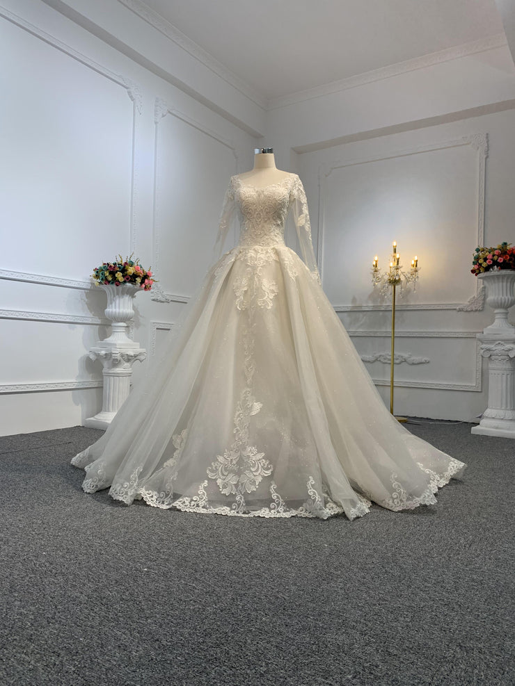 29649-BYG LONG SLEEVES SIMPLE LACE A-LINE WEDDING DRESS BYG Wedding Factory 29649-BYG LONG SLEEVES SIMPLE LACE A-LINE WEDDING DRESS BYG Wedding Factory