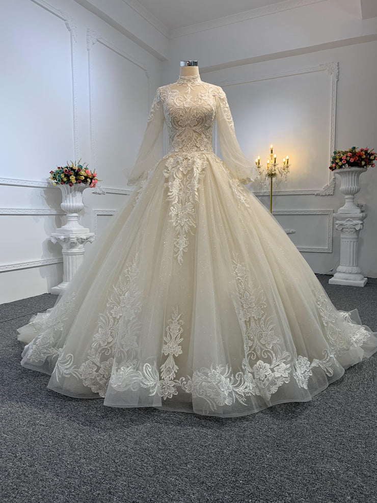 29601-The Champagne Embroidered A-line Wedding Gown