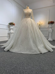 B212-The Luxury Beading Long Sleeve Ball Gown With Long Train