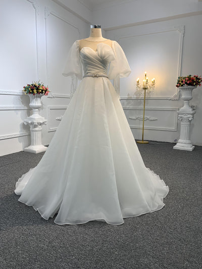 Z019-The Organza Sweetheart Neckline Long Sleeve Wedding Dress