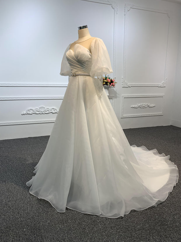 Z019-The Organza Sweetheart Neckline Long Sleeve Wedding Dress