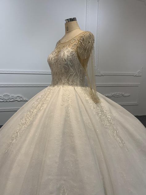 29776 1 The Luxury Beading Flesh Color Net Ball Gown With Embroidered