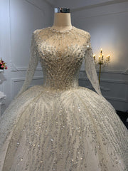 Z014-The Luxury Beading Long Sleeve Ball Gown With Sweep Length Train