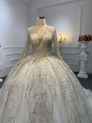 Z018-The Long Sleeve Luxury Beading Special Neckline Ball Gown
