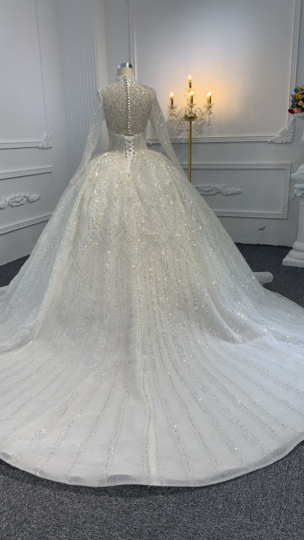 Z033- Super luxury ball gown with Long tail and sleeves