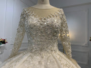 B237- BYG long sleeves elegant flower beading lace ball gown