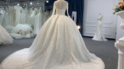 B234- BYG Ivory long sleeves beading lace full of skirt wedding ball gown
