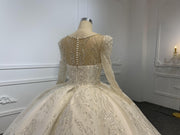 B233- BYG Sweet heart neckline beading lace wedding ball gown with puff sleeves