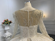 B233- BYG Sweet heart neckline beading lace wedding ball gown with puff sleeves