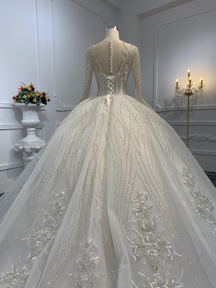 Z039-BYG OWN DESIGN WITH SPEICAL NECKLINE AND LUXURIOUS BEADING LACE BALL GOWN