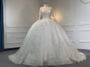 Z049- BYG long sleeves luxury beadings lace ball gown in ivory color