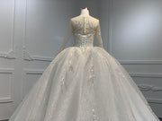 Z049- BYG long sleeves luxury beadings lace ball gown in ivory color