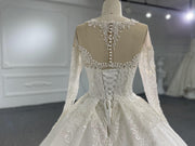 Z048- BYG Ivory Vintage Off-Shoulder Long Sleeves Beading Lace Ball Gown