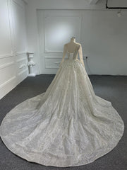 Z040-BYG Sliver sequined pearl mermaid wedding dress with detachable train