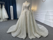 Z040-BYG Sliver sequined pearl mermaid wedding dress with detachable train