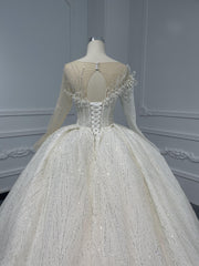 Z057- BYG Gorgeous Stereo Pearl Chain Luxury Long Sleeves Ball gown