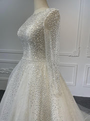 Z041- BYG powder lace sweetheart neckline A-line dress with diamond long sleeves jacket