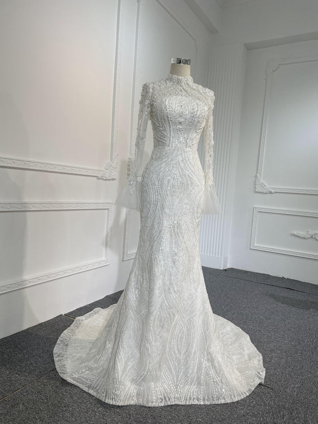 Z046- BYG luxury beading long sleeves mermaid wedding dress