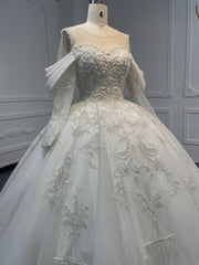 Z058- BYG Sweetheart Neckline Heavy Beading Lace Handcarfted Ball Gown With Detachable Off-shoulder Design