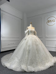 Z058- BYG Sweetheart Neckline Heavy Beading Lace Handcarfted Ball Gown With Detachable Off-shoulder Design