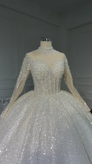 Z068  BYG Shimmering Luxury Ballgown With High Neck and Cuff Details