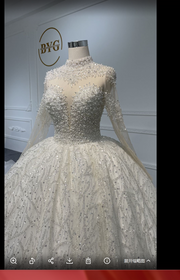 Z069- BYG Long Sleeves Super Luxury Crystal and Pearls Beading Ball gown