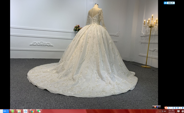 B238- BYG ivory long sleeves elegant flower beading lace ball gown