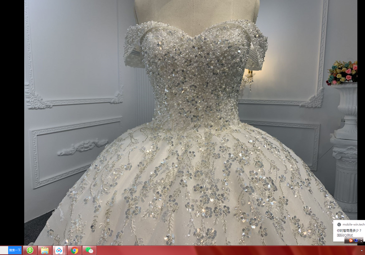 B239- BYG Off-shoulder heavy pearl and flower shape sequins beading ball gown