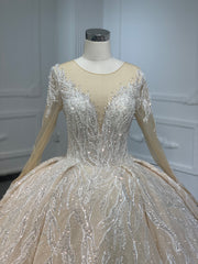PD003- BYG CHAMPAGNE SWEETHEART NECKLINE BALL GOWN WITH LONG SLEEVES