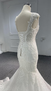 BYG Z073 Gorgeous half-sleeves heavy beads luxury mermaid wedding dress