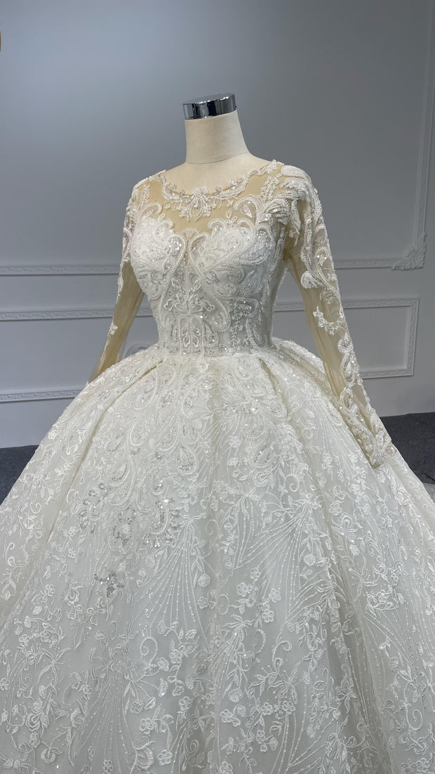 29808- BYG ivory color vintage embroidery lace ball gown