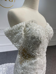 BYG-#Z078-Retro dignified handmade lace floral one-shoulder mermaid wedding dress
