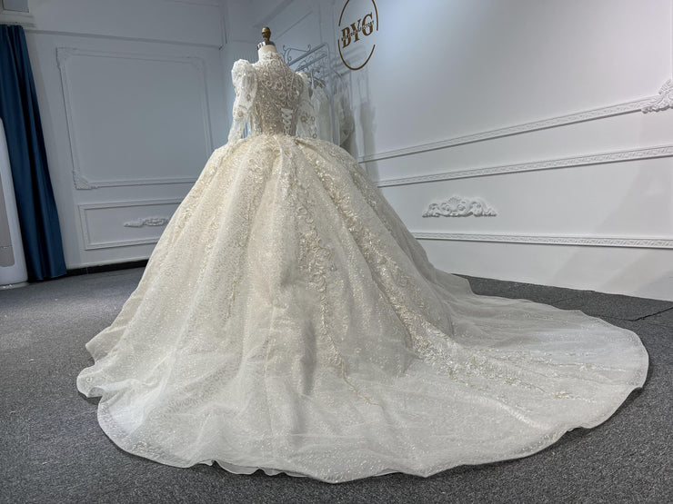 Z304-Gorgeous Long Sleeve High Neck Beaded Wedding Dress
