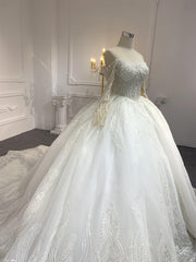 BYG-#Z307-Long-sleeved one-shoulder princess-style luxurious 3D lace embroidery main wedding dress with big trailing tail