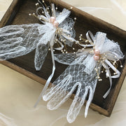 Short Wedding Bridal Pearl Lace Gloves Wrist Length Wedding Accessories