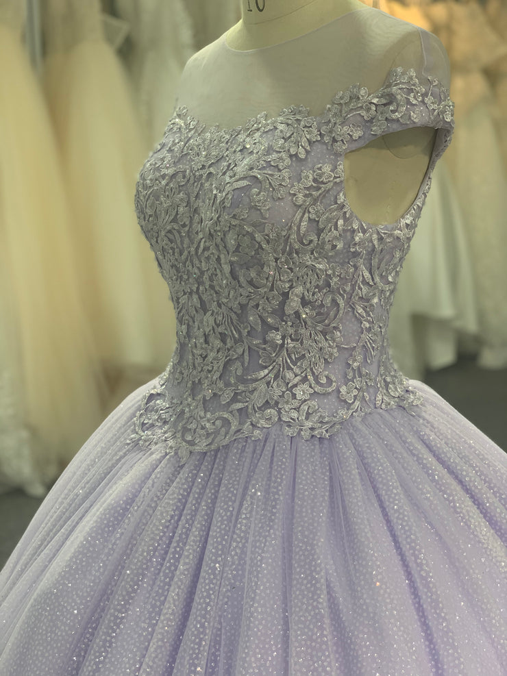 BYG off the shoulder wedding dress in purple