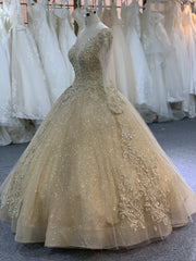 BYG plus size long sleeves champagne wedding dress