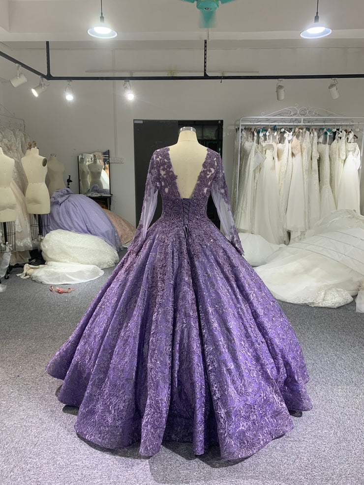 BYG long sleeves v neck purple wedding dress - BYG Wedding BYG long sleeves v neck purple wedding dress - BYG Wedding