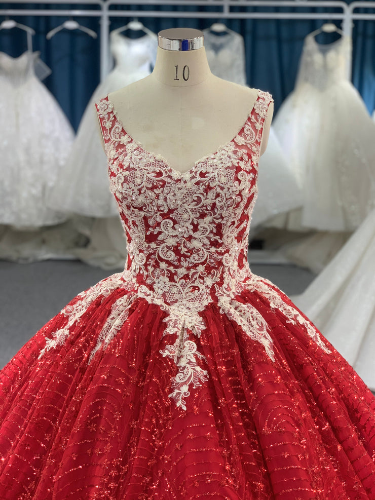 BYG lace up red dress floor length ball gown