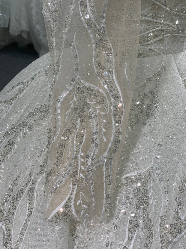 BYG luxury glitter long sleeves wedding dress