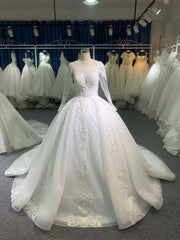 BYG lace beaded long sleeves wedding dress
