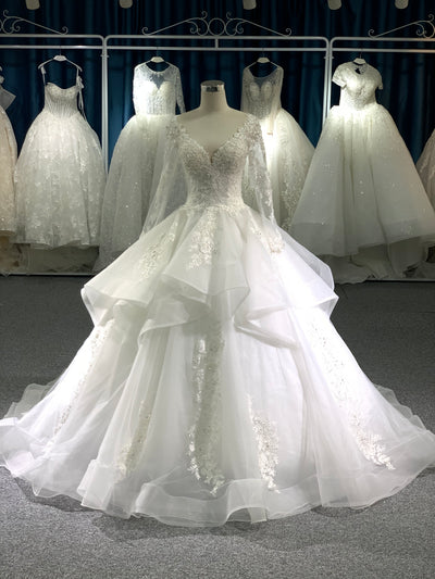 BYG luxury layering long sleeves wedding dress
