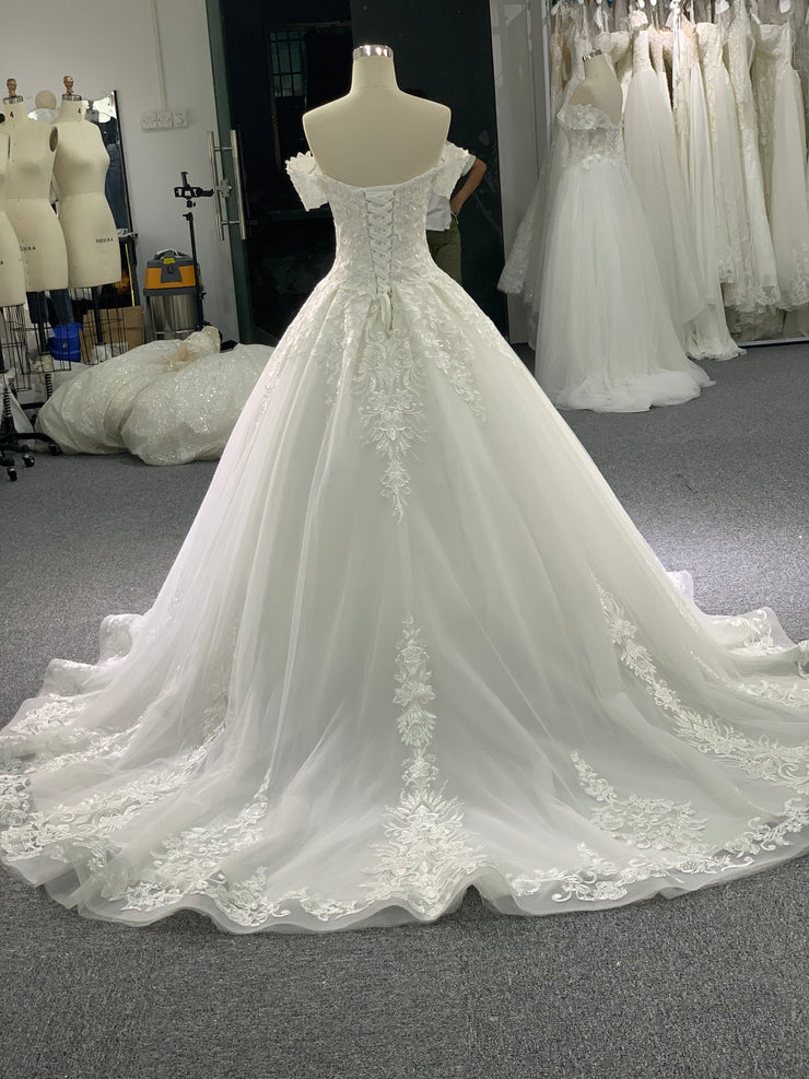 29743-1# BYG thick lace off the shoulder A line wedding dress