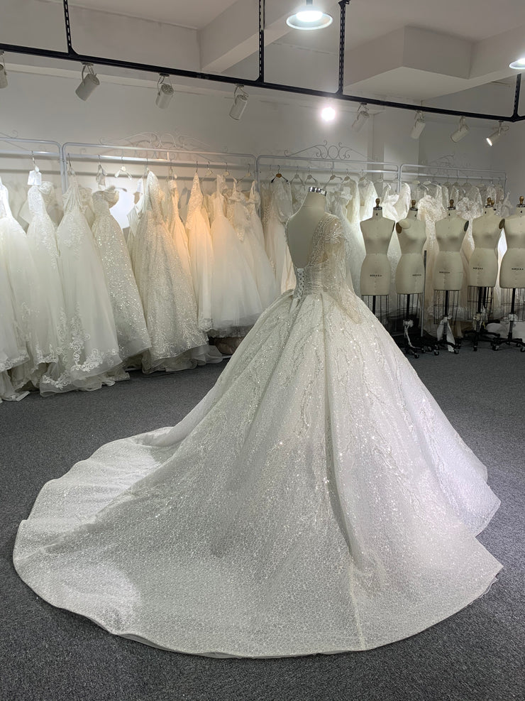 BYG luxury glitter long sleeves wedding dress – BYG Wedding Factory