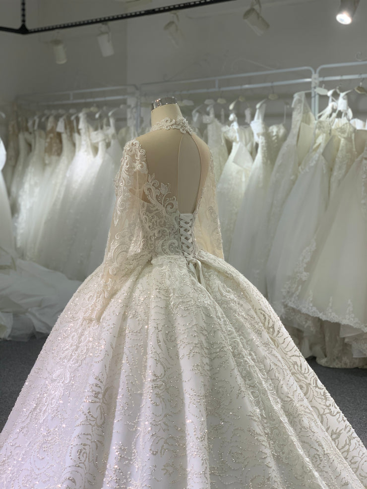 BYG high neck long sleeves lace wedding dress