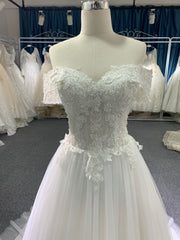 BYG lace and tulle off the shoulder A line wedding dress