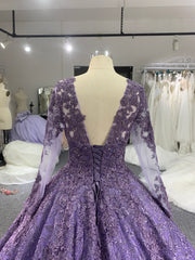 BYG long sleeves v neck purple wedding dress